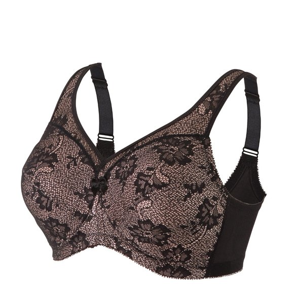 Set of 3! 42C Glamorise MAGIC LIFT Bra (COMFORT-STRAPS) Lace WIRELESS Black NEW - Picture 2 of 12